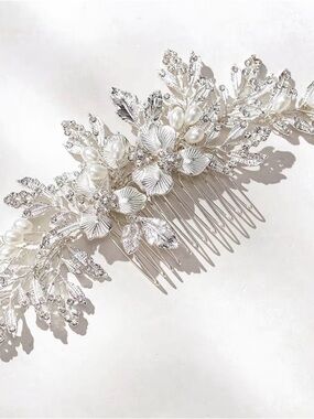 Silver Pearl Floral Bridal Hair Comb